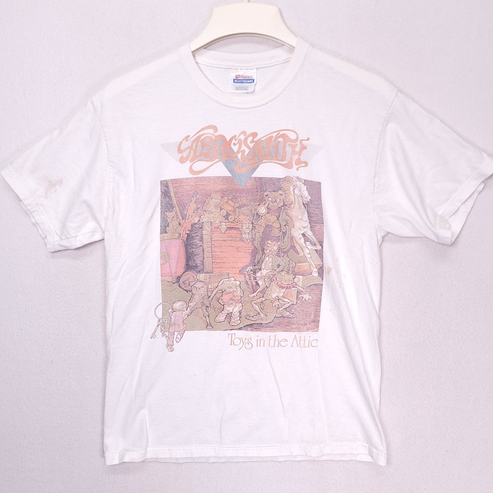Aerosmith Toys in the Attic White Graphic T-Shirt 2009 Rag Doll Hanes Medium